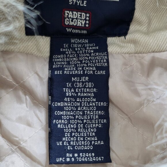 Vtg Faded Glory Trucker Jacket Women 1X Sand Faux Fur Pockets Quilted Lining Y2K - Picture 9 of 16